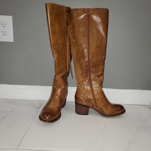 Brown Western Style Vegan Leather Knee Boots